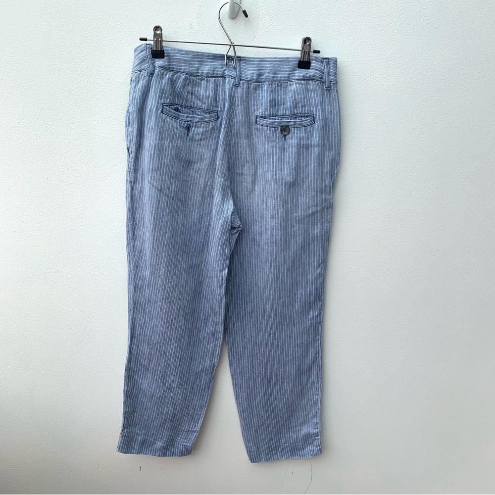 Maxmara Weekend Ladies Size 10 100% Linen Trousers Blue White Pinstripe - Picture 4 of 9
